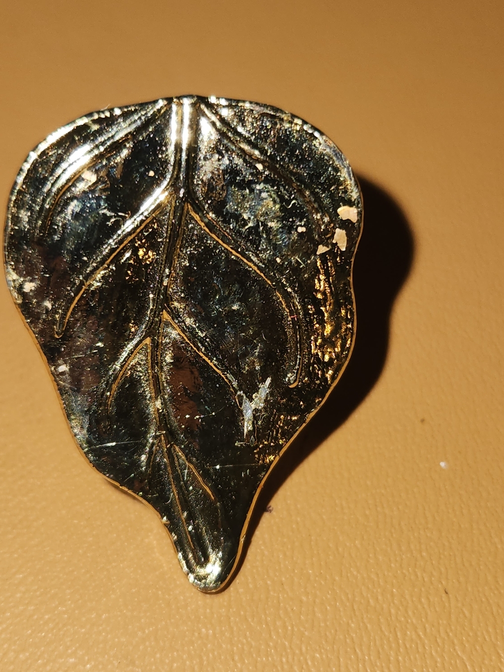 Gold Leaf Shaped Pin Brooch - Metallic Leaf Design